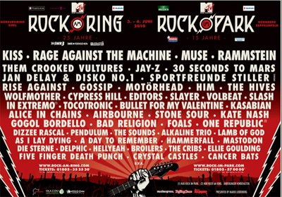 Das Line-Up vom Rock am Ring 2010