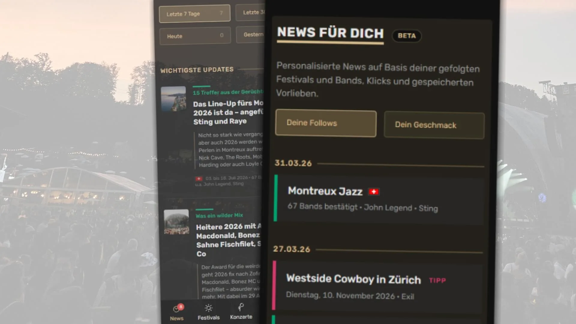 Die neue News-Rubrik b&uuml;ndelt pers&ouml;nliche Updates, wichtige News und Vorverkaufsstarts an einem Ort.