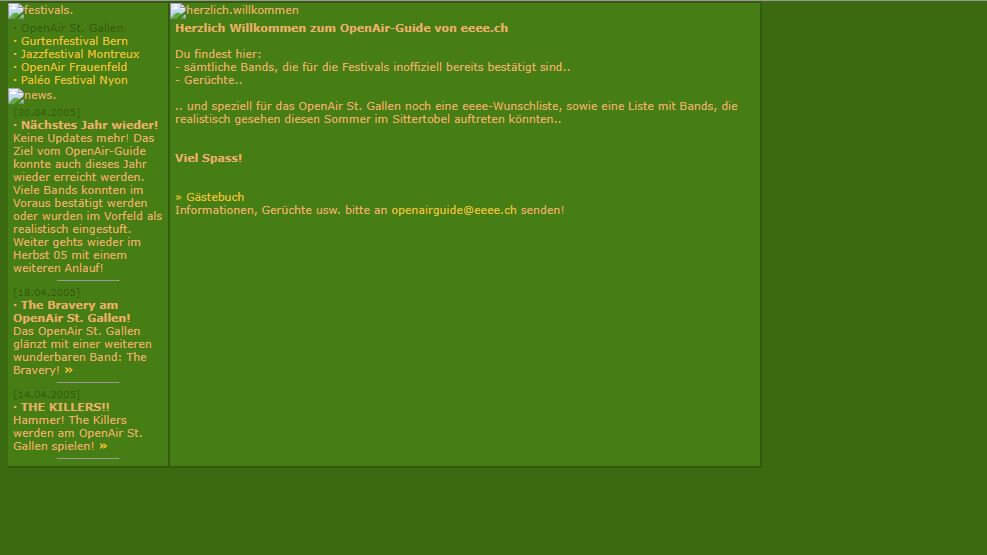openairguide.net im Jahr 2005 (damals noch unter openairguide.eeee.ch)